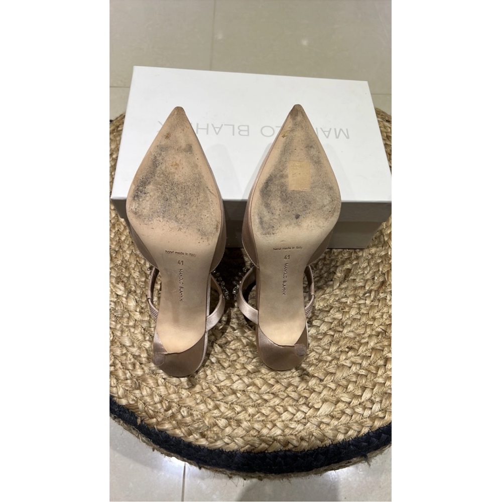 Manolo Blahnik Blush Pink Embellished Leather Mules - Picture 10 of 13